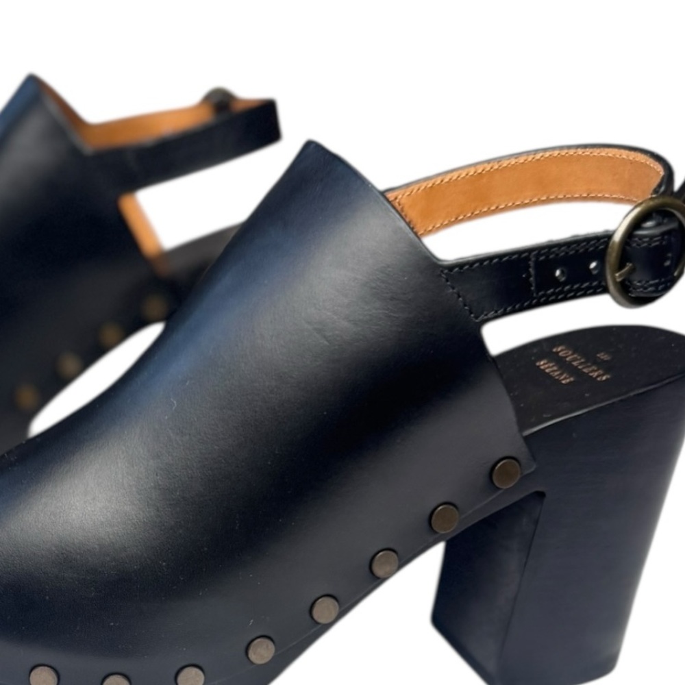 Sezane Black Leather Mules with Gold Accents - Picture 10 of 10